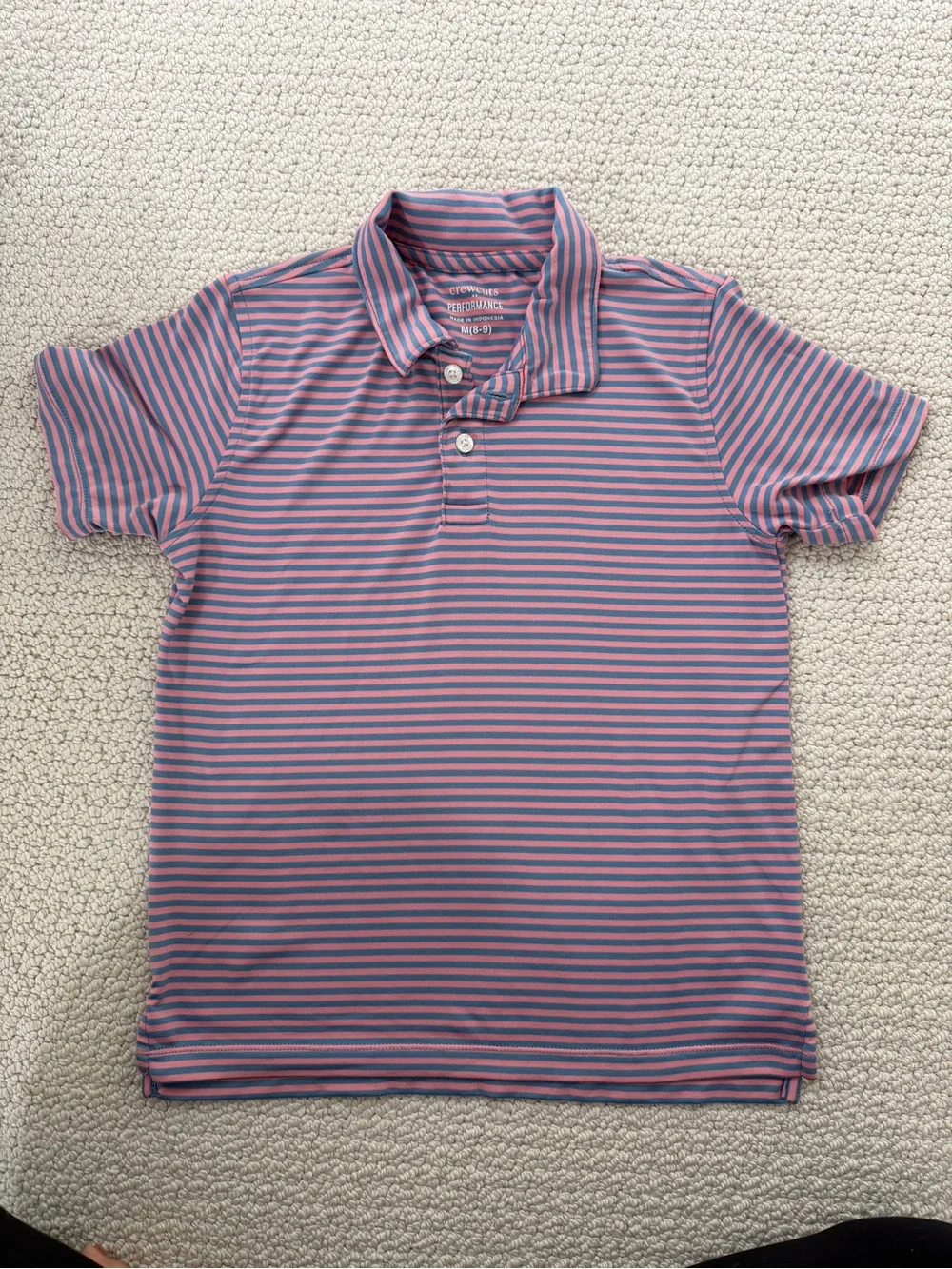 Crewcuts Performance Striped Polo in Pink and Blue